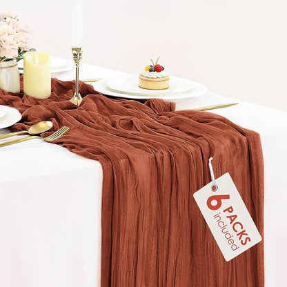 6 Pack Terracotta Cheesecloth Table Runner 10ft, Rustic Sheer Burnt Orange by BlueTopCoLtd