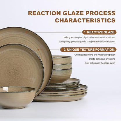 Ceramic Dinnerware 12 Pieces Dinnerware Sets Cereal Bowls Reactive Change Glaze Dish Sets, Modern Stoneware Dishe