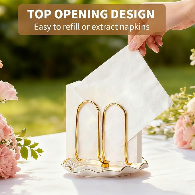 Modern Standing Napkin Holder for Table， Ceramic Gold Napkin Holders for - Image 4