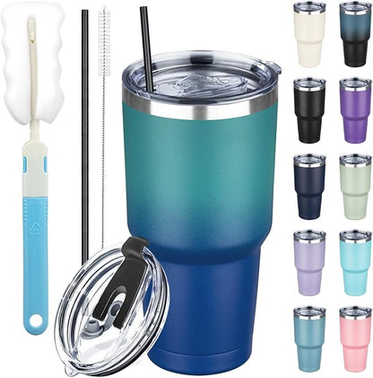 30 oz Tumbler with Lids and Straws, Stainless Steel Insulated Coffee Tumbler by GUDEMAO
