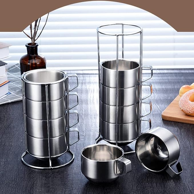 SZCXTOP 6.8 Oz Stainless Steel Coffee Cups Set of 6 Mug, Stackable Double Heat - Image 5