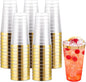 I00000 16 oz Gold Plastic Cups, 100 Pack Clear Plastic Cups Tumblers Gold Rimmed Cup, Heavy-duty Disposable Cup Perfect for Wedding & Party