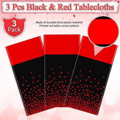 MASHAN 3Pcs Black and Red Tablecloth Party Decorations, Plastic Black Table - Image 4