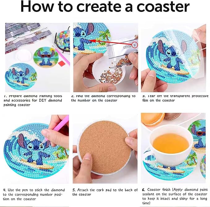 Fuinkqe 8Pcs Diamond Art Coasters Kits, Cartoon Diamond Painting Coasters - Image 7