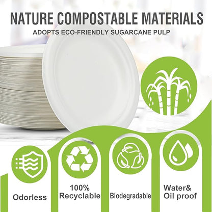 Small Paper Dessert Plates 6 Inch Disposable Biodegradable Compostable Appetizer Plates for Party, Dinner, Cake, Snacks (100 Pack, Heavy Duty Eco-Friendly Elegant White)