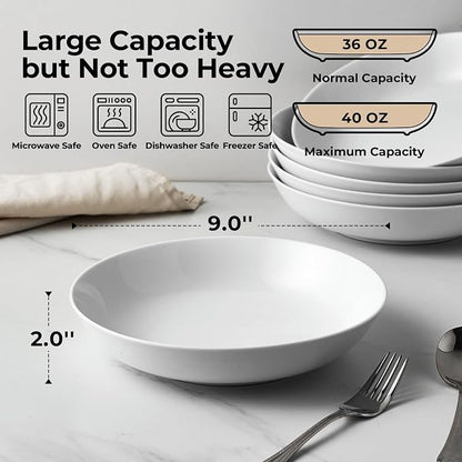 Y YHY 9" Pasta Bowls, 40oz Large Salad Bowls Set of 6, Wide Shallow Ceramic - Image 2