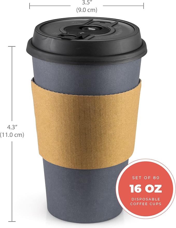 Disposable Coffee Cups With Lids - 16 oz To Go Coffee Cups With Sleeves and - Image 3