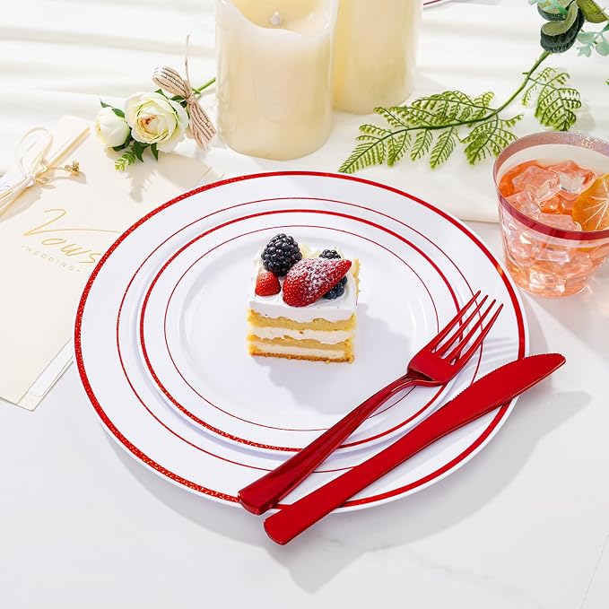 WELLIFE 700 Pieces Red Plastic Plates - Image 4