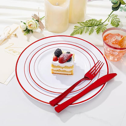 WELLIFE 700 Pieces Red Plastic Plates - Image 4