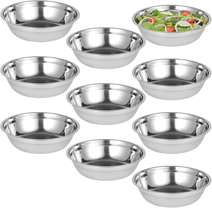 10pc Stainless Mixing Bowls, Large Mirror Finish Deep Kitchen Prep Basins | by Anjetan