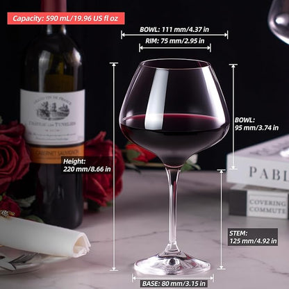 KAMMAK Wine Glasses Set of 2, 20 oz Hand Blown Crystal Bordeaux Wine Glasses, Thin Rim & Long Stem, Perfect for Red & White, Daily Use, Wedding Anniversary or Birthday Gift with Gift Box, Rebecca