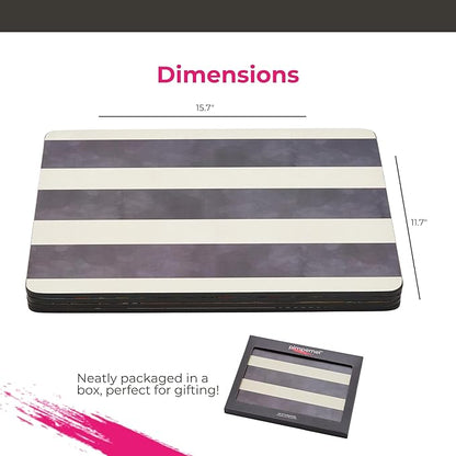 Pimpernel Mono Stripe Placemats, Set of 4 – (15.7" x 11.7") Decorative Dining Mats, Rectangular Cork-Backed Boards with Lacquer Finish, Heat & Stain Resistant Protective Tableware
