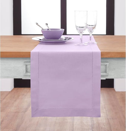 Solino Home Cotton Linen Dining Table Runner Lavender Hemstitch, 14 x 72 in | by SolinoHome
