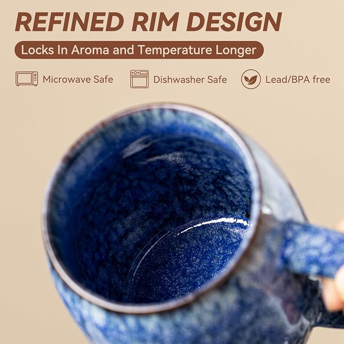 Sakura Blue Reactive Glaze Ceramic Coffee Mug - 14 oz Unique Mug - Image 8