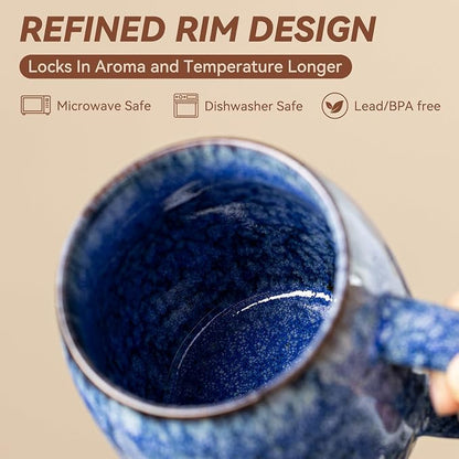 Sakura Blue Reactive Glaze Ceramic Coffee Mug - 14 oz Unique Mug - Image 8
