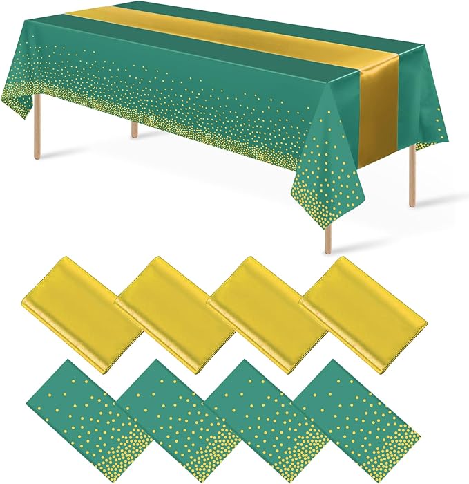 8Pack Disposable Plastic Party Tablecloths and Satin Table Runner Set Green and by MASHAN