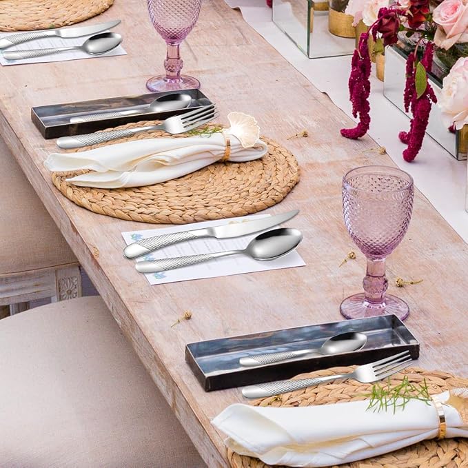 Modern Silverware Hammered 20 Piece Stainless Steel Flatware Set - Image 8