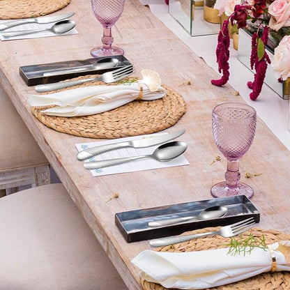 Modern Silverware Hammered 20 Piece Stainless Steel Flatware Set - Image 8