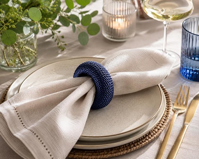 Blue Napkin Rings Set of 12, Rustic Boho Rayon | Rayon over plastic core - Image 5