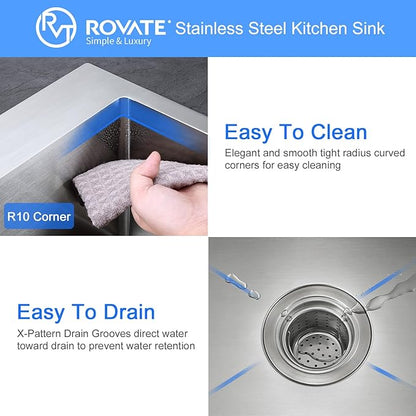 ROVATE 22x18 inches Drop-in Kitchen Sink Single Bowl Stainless Steel with 1 Hole, Handmade Topmount Kitchen Sink with Basket Strainer