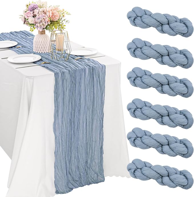 6 Pieces Dusty Blue 10FT Cheesecloth Table Runner Boho Gauze Fabric Table by JALANCY