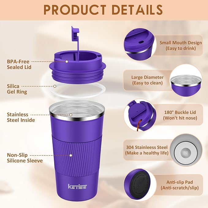 KETIEE 12oz Coffee Mug: Vacuum Insulated Coffee Cup - Image 5