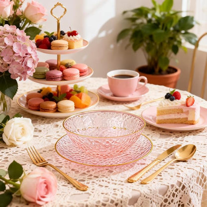 Tinybee 50 Pack Pink Plastic Bowls - Image 7