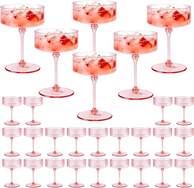ZOMUIA Ribbed Coupe Glasses 28 Pcs, 10 oz Plastic Champagne Coupe Detachable by ZOMUIA
