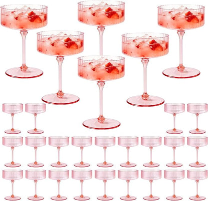ZOMUIA Ribbed Coupe Glasses 28 Pcs, 10 oz Plastic Champagne Coupe Detachable by ZOMUIA