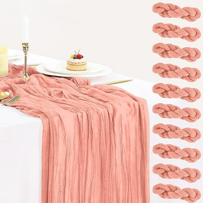10 Pack Coral Peach Cheesecloth Table Runner 35x120 Inch, 10FT Semi Sheer Boho by BlueTopCoLtd