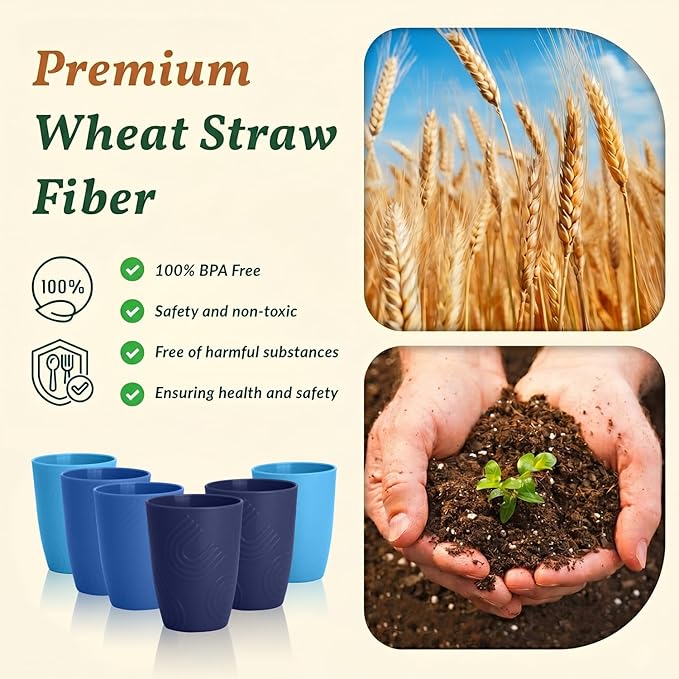 Homienly Wheat Straw Cups 16oz, Unbreakable Cups-6 PCS Freezer and Dishwasher - Image 4