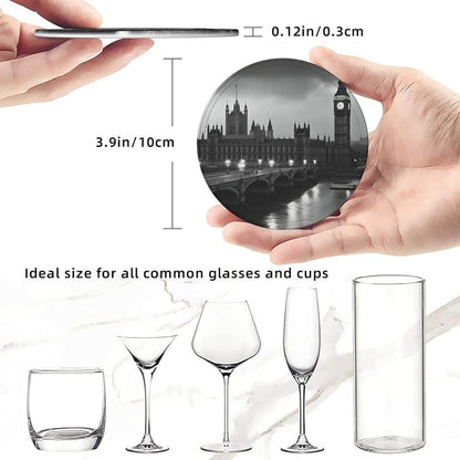6Pcs PU Leather Coaster for Drinks, London Cup Coasters - Image 2