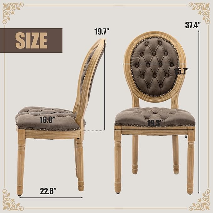 SoarFlash French Dining Chairs Set of 6, Vantage Dining Chair with Round Back, Farmhouse Country PU Leather Dining Chair for Kitchen,Bedroom,Brown