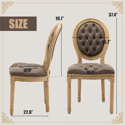 SoarFlash French Dining Chairs Set of 2, Vantage Dining Chair with Round Back, Wood Leg Farmhouse Country PU Leather Dining Chair for Kitchen,Bedroom,Brown