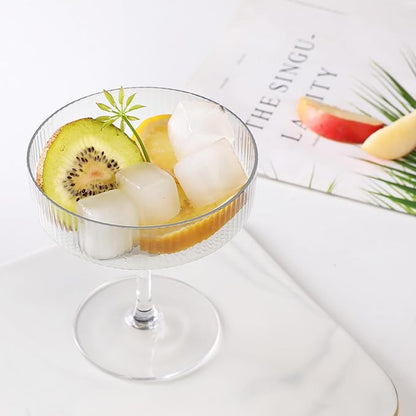 Montex 6 Pcs Ribbed Coupe Glasses, 10 oz Martini Glasses, Classic Vintage Cocktail Galssware, Pefect for Cocktail, Champagne and Gift