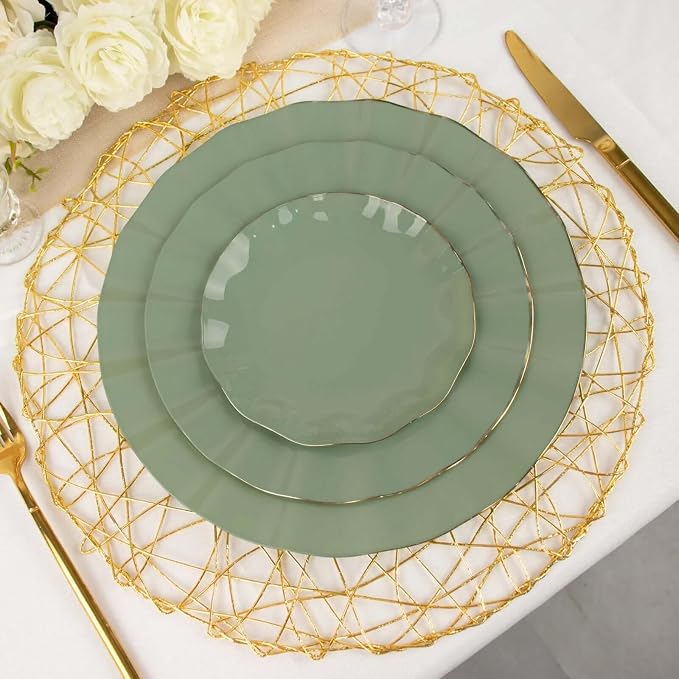 Efavormart 9" Salad Plates – Set of 10 Plastic Dusty Sage Green Round - Image 2