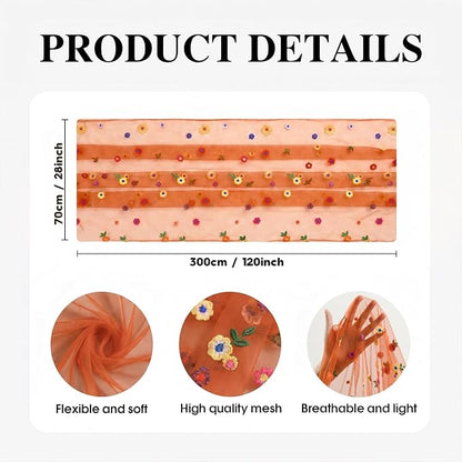 Artoid Mode Caramel Daisy Gauze Table Runner 120 Inch 10FT | Seasonal Sheer - Image 5