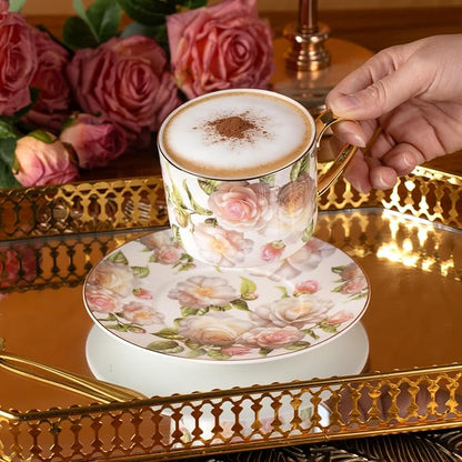 KAMMAK Tea Cups and Saucers Set of 2, Porcelain Coffee Cups, JBE027 | Stackable - Image 5