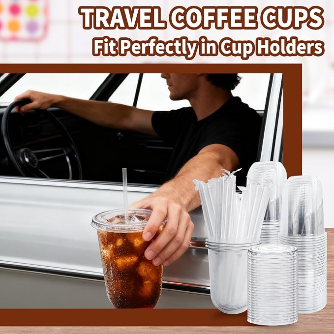 Alaeseje 100 Pack 16 oz Clear Plastic Iced Coffee Cups - Image 7
