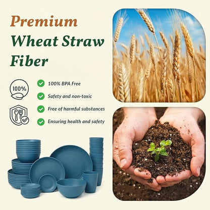 Wheat Straw Dinnerware Sets for 8, Microwave Dishwasher Safe Dish Set, Reusable - Image 3