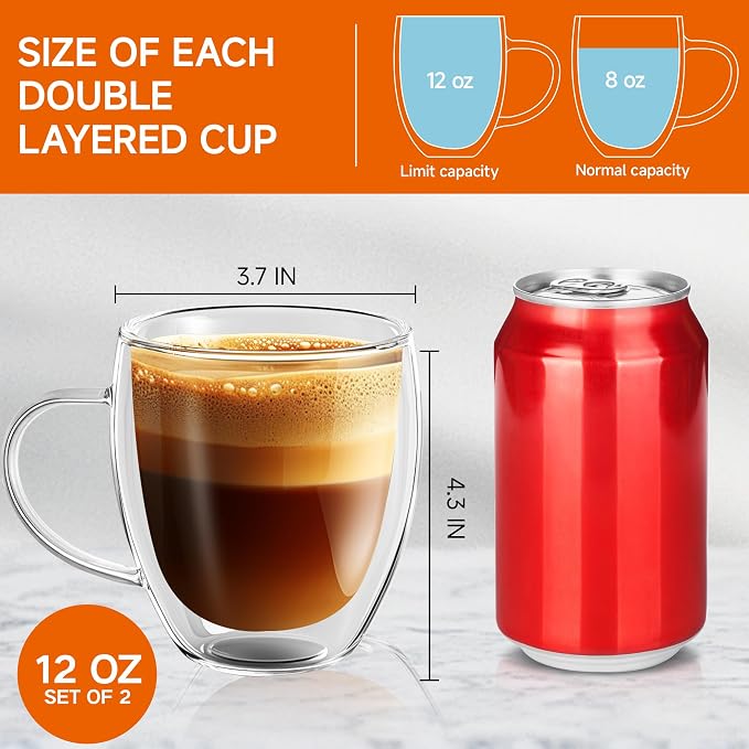 12 Ounces Set of 2 Double Walled Glass Coffee Mugs - Image 4