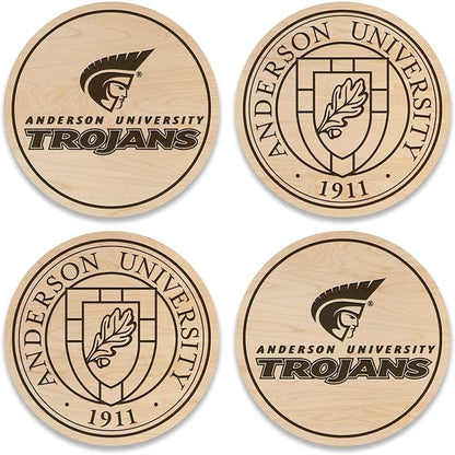 LazerEdge Anderson Trojans Wooden Coaster Set - Maple Wood - Officially Licensed Product - 4-Pack