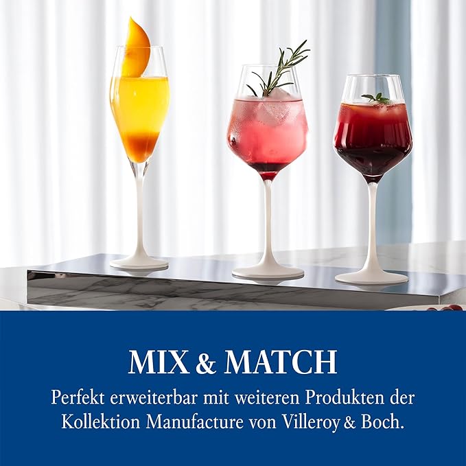 Villeroy & Boch - Manufacture Rock Blanc Champagne Flute Set, 4 pcs. Set of Drinking Glasses for Champagne and Sparkling Wine, 8.75 oz, Crystal Glass, Matte White Slate Look