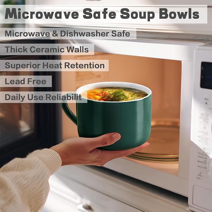 Soup Bowls with Handles & Spoons, 30oz Ceramic Ramen Bowl with Lid, Large Soup - Image 5