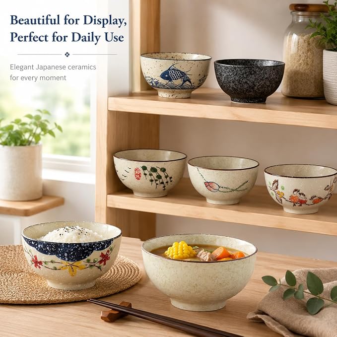clothmile 4.5 Inch Japanese Retro Rice Bowls Set of 4 Japanese Style - Image 7