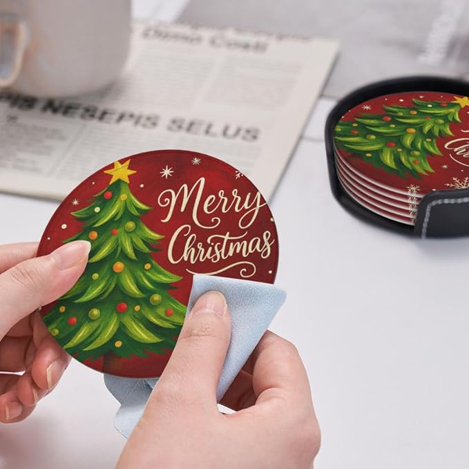 Merry Christmas Green Tree Coasters - Image 5