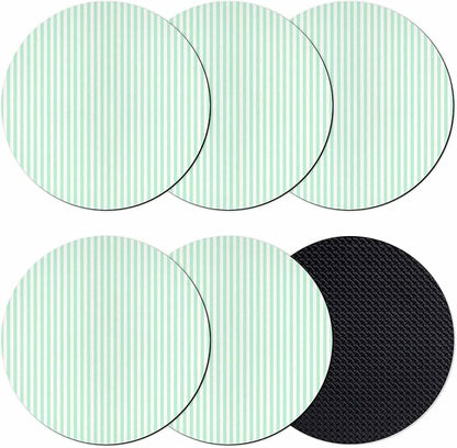Green White Stripe Coasters Set of 6, Modern Minimalist Geometric Striped Soft by PIEPLE