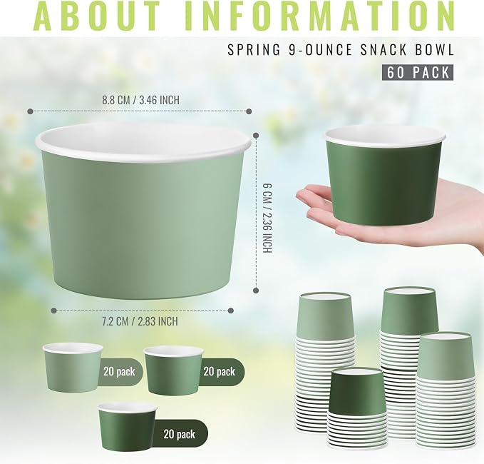 Jingmore Paper Ice Cream Cups 9oz Colored Disposable Dessert Bowls - Image 2