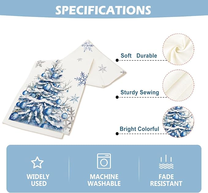 Winter Trees Ball Table Runner Frosty Roses Burlap Table Runners, Christmas - Image 4