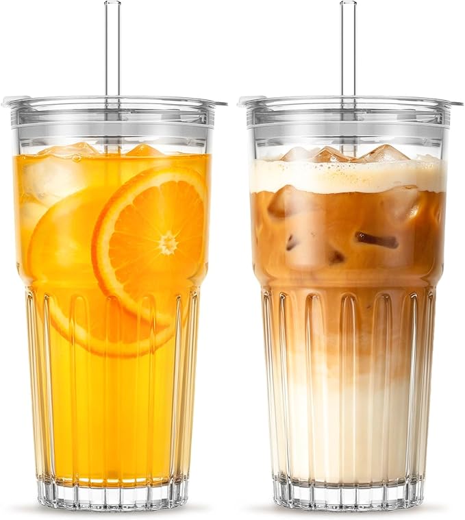 INSETLAN 20oz Clear Glass Cups & Tumbler Set by INSETLAN